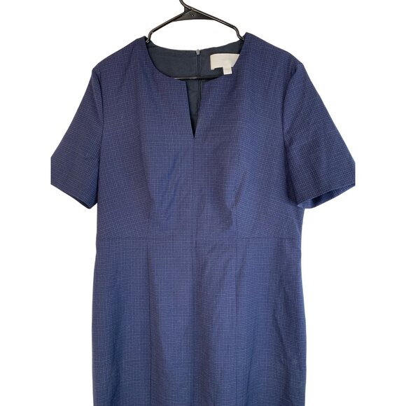 NWOT Hugo Boss Delysia Wool Sheath Dress Navy Plaid Short Sleeve Size 10 - Picture 5 of 10
